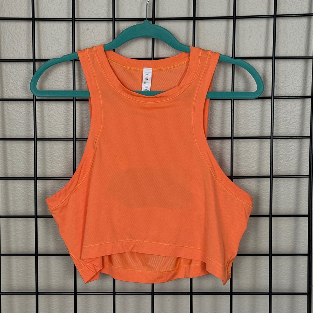 Lululemon Open Back Cropped Training Tank Women 6 Orange Workout Actiewear
